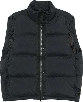 Stone Island Padded Black Vest with High Collar and Quilted Design