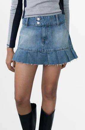 Mango Pleated Denim Miniskirt in Blue at Nordstrom, Size 8