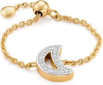 Monica Vinader Gold Alphabet Moon Adjustable Friendship Diamond Ring Diamond