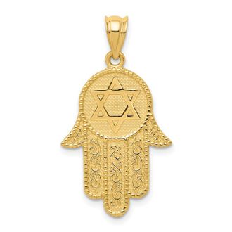 Diamond2Deal 14k Yellow Gold Hamsa with Star of David Charm Pendant