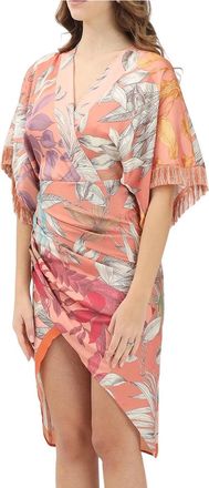 Simona Corsellini Midi Dress with Botanical Print and Kimono Sleeves