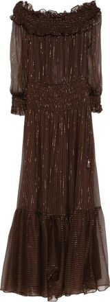 Self Portrait Brown Georgette Maxi Dress