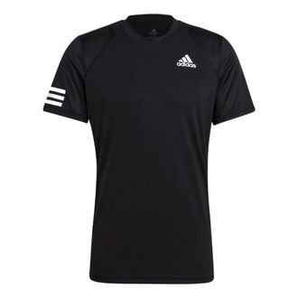 adidas Stripe Round Neck Pullover Logo Printing Solid Color Short Sleeve Black GL5403