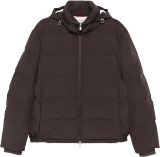 Brunello Cucinelli Stretch Bonded Nylon Down Jacket - Heren - Winterjassen - Bruin - 2XL - Nylon - Jassen