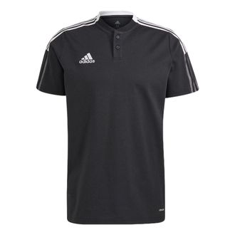 adidas Mens adidas Logo Printing Pattern Stripe Lapel Short Sleeve Black Polo Shirt GM7367