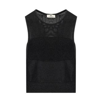 Elisabetta Franchi Sleeveless Tops, female, Black, Size: S Black Knitted Lurex Net Top