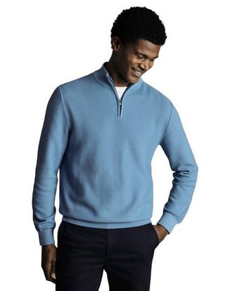 CHARLES TYRWHITT Cotton Zip Neck Sweater in Ocean Blue at Nordstrom, Size Xxx-Large