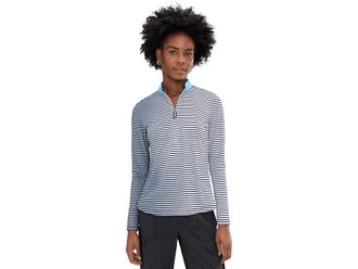 Jamie Sadock Sunsense Gradient Stripe Long Sleeve Quarter Zip Womens Clothing Black : XS, Polyester/Spandex