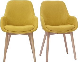 Miliboo Set De 2 Sillas N&oacute;rdicas De Tela Efecto Aterciopelado Amarillo Mostaza Y Madera Clara Maciza Holo