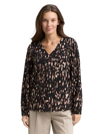 Tom Tailor Langarmbluse TOM TAILOR, Damen, Gr. 34, braun sparkle design, Web, Obermaterial: 100% Viskose, bedruckt, regular fit normal, V-Ausschnitt, elastischer