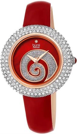 Bürgi Swirl Diamond Red Dial Red Leather Ladies Watch BUR209RD