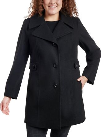 Anne Klein Womens Plus Size Single-Breasted Notched-Collar Peacoat