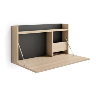 HERDASA Escritorio de pared de melamina nogal claro y grafito 25x90x35 cm