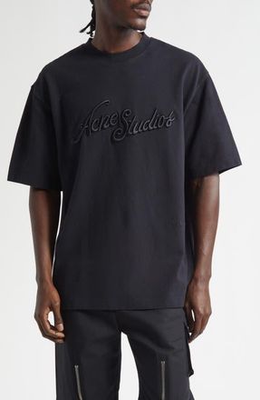 Acne Studios Tourist Logo Embroidered Cotton T-Shirt in Black at Nordstrom, Size Xx-Large