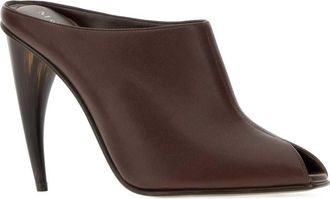 Alexander McQueen Womens Leather Mule Heel Brown Lamb