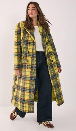 NASTY GAL Checked Wool Blend Maxi Coat in Yellow at Nordstrom, Size 10