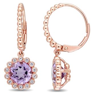 Mimi & Max Rose de France White Sapphire Halo Leverback Earrings 10k Rose Gold