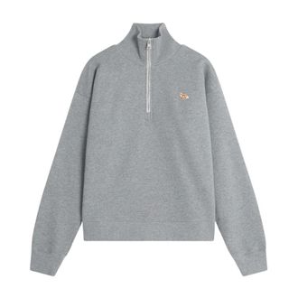 Maison Kitsun&eacute; Zip-throughs, female, Gray, Size: XS Baby Fox Half Zipped Sweatshirt