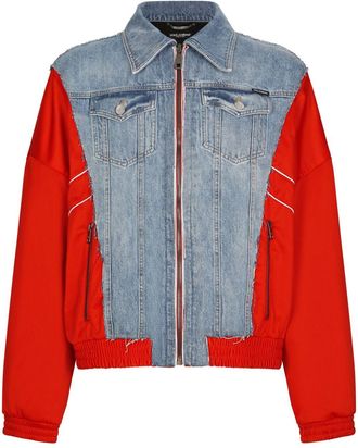 Dolce & Gabbana distressed-effect panelled denim jacket - men - Nylon/Polyester/Cotton/Polyester - M - Blue
