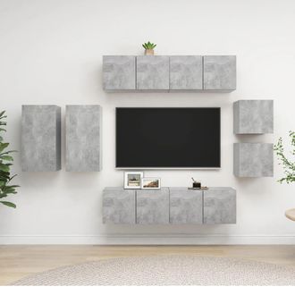 vidaXL Set Muebles De Sal&oacute;n Tv 8 Pzas Madera Ingenier&iacute;a Gris Hormig&oacute;n Vidaxl