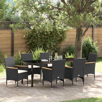 vidaXL Conjunto De Comedor De Jard&iacute;n 7 Pcs Negro Rat&aacute;n Sint&eacute;tico Vidaxl