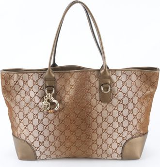 Gucci Brown Leather Canvas Handbag Shoulder Bag Tote Bag (Pre-Owned)