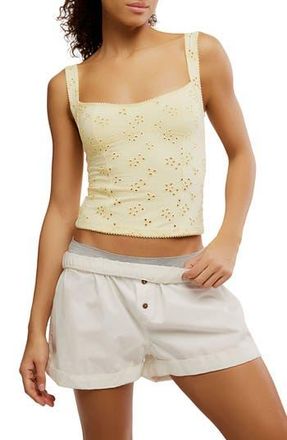Free People Full Bloom Eyelet Knit Camisole in Banana Cream at Nordstrom Rack, Size X-Large