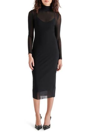 Steve Madden Vivienne Long Sleeve Mesh Midi Dress in Black at Nordstrom, Size X-Small