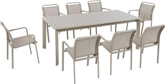 Vente-Unique Comedor de jard&iacute;n de aluminio: mesa extensible L.205/286.5 cm y 8 sillones apilables - Topo - VELYRA de MYLIA