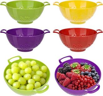 OEM Cesta Para Lavar Verduras, 4 Piezas, Con Asas Dobles, 19x14,8x7,5 Cm, Colador Peque&ntilde;o, Verduras Y Alimentos, Verde, Morado, Rojo, Amarillo