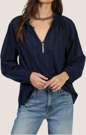 True Grit Talulah Eyelet Blouse In Indigo/navy