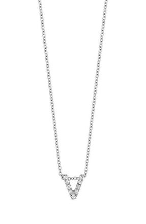 Bony Levy Diamond Pavé Initial Pendant Necklace in 18K White Gold - V at Nordstrom, Size 18 In