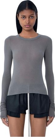 Rick Owens Tops, Dames, Grijs, L, Ribbed Long Sleeve T-Shirt