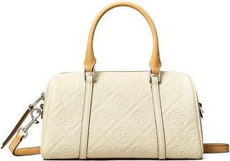 Tory Burch Mini T Monogram Leather Barrel Bag in Warm White at Nordstrom