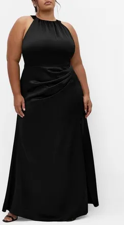 City Chic Celina Pleated Sleeveless Maxi Dress in Black at Nordstrom, Size 10W