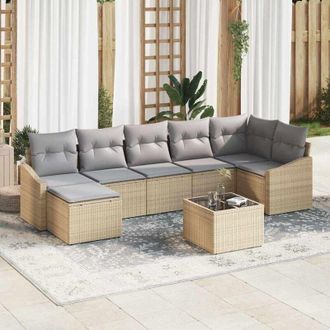 vidaXL Conjunto De Comedor De Jard&iacute;n Con Coj&iacute;n 8 Pcs Beige, Gris Claro Vidaxl