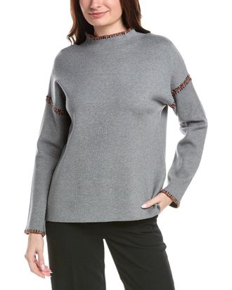 T Tahari Novelty Embroidery Stitch Pullover