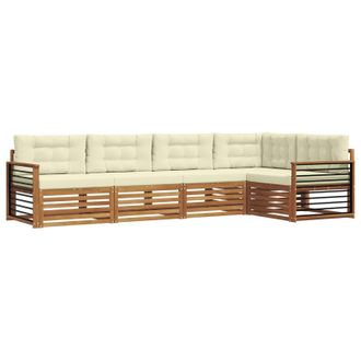 vidaXL Conjunto De Sof&aacute;s De Exterior Con Coj&iacute;n 5 Pcs Natural Y Crema Vidaxl