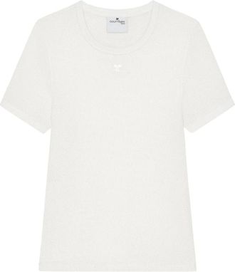 Courr&egrave;ges Logo T-shirt met ronde hals van katoen - Dames - T-shirts - Wit - M - Katoen - Tops