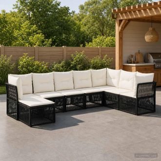 vidaXL Vidaxl Set Divano Da Giardino 8 Pz Nero Polyrattan