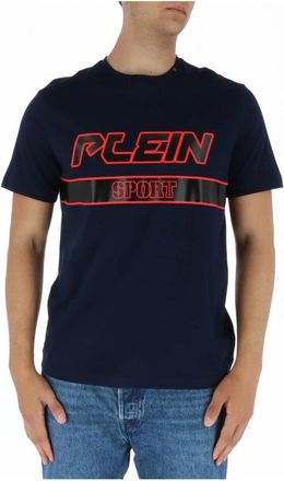 Plein Sport Blauw Print Korte Mouw Ronde Hals T-shirt - Heren - Sportshirts - Blauw - S - Katoen - Fitness