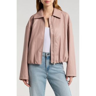 Avec Les Filles Faux-Ever Leather Minimalist Bomber Jacket in Desert Rose at Nordstrom, Size Xx-Small