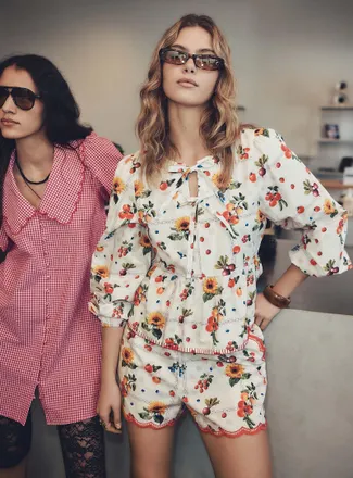 Icone Womens Peplum waist puff-sleeve blouse