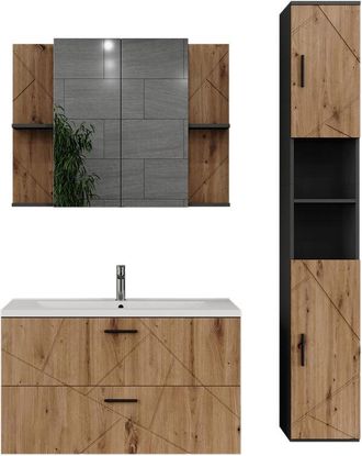 Vicco Conjunto De Mueble De Ba&ntilde;o Irma, Antracita/artisan, 4 Partes, Vicco
