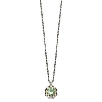 Diamond2Deal Sterling Silver with 14K Accent Green Quartz and Diamond Pendant Necklace