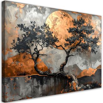 Feeby Cuadro Sobre Lienzo, &Aacute;rboles Grunge Paisaje Efecto Cobre, 120x80