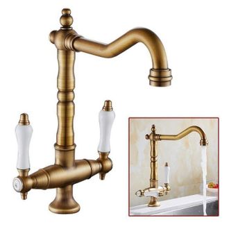 OEM Grifo Mezclador De Fregadero De Cocina, Grifo De Cocina De Lat&oacute;n Macizo Con Doble Manija - Bronce