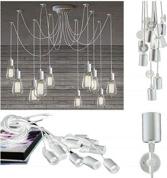 Trade Shop Trade Shop Traesio - Lampadario 12 Pendenti Lampada Ragno Bianco Soffitto Sospensione Regolabili Portalampada E27