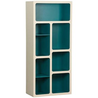 Sweeek Organic bookshelf with wood decor 8 compartments duck blue - Agatha