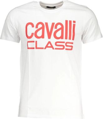 Cavalli Wit Katoen Print Logo T-Shirt - Heren - T-shirts - Wit - XL - Katoen - Tops